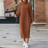 Oversized Chunky Ribbed Turtleneck Midi Dress