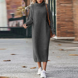 Oversized Chunky Ribbed Turtleneck Midi Dress