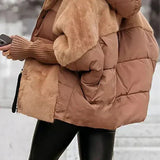 Oversized Hooded Puffer Coat with Faux Fur Trim