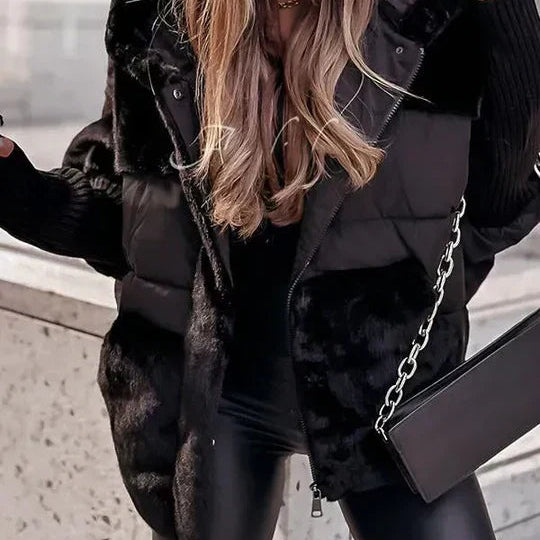 Oversized Hooded Puffer Coat with Faux Fur Trim