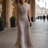 Sheath Maxi Dress with Cowl Neck and Ruched Waist