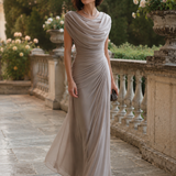 Sheath Maxi Dress with Cowl Neck and Ruched Waist