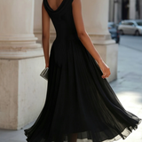 Cowl Neck Pleated Midi Dress with Flared Skirt
