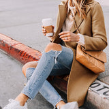 Tailored Double-Breasted Long Coat with Side Pockets
