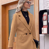 Tailored Double-Breasted Long Coat with Side Pockets