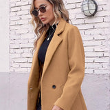 Tailored Double-Breasted Long Coat with Side Pockets