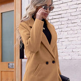 Tailored Double-Breasted Long Coat with Side Pockets