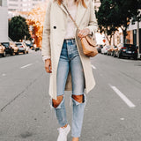 Tailored Double-Breasted Long Coat with Side Pockets