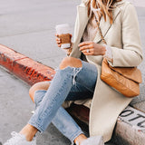 Tailored Double-Breasted Long Coat with Side Pockets