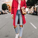 Tailored Double-Breasted Long Coat with Side Pockets