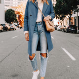 Tailored Double-Breasted Long Coat with Side Pockets