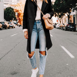 Tailored Double-Breasted Long Coat with Side Pockets