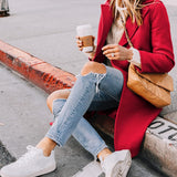 Tailored Double-Breasted Long Coat with Side Pockets