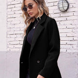 Tailored Double-Breasted Long Coat with Side Pockets