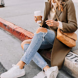 Tailored Double-Breasted Long Coat with Side Pockets