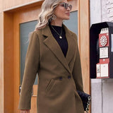 Tailored Double-Breasted Long Coat with Side Pockets