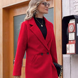Tailored Double-Breasted Long Coat with Side Pockets