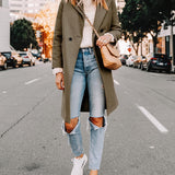 Tailored Double-Breasted Long Coat with Side Pockets
