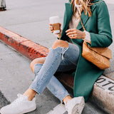 Tailored Double-Breasted Long Coat with Side Pockets