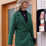 Tailored Double-Breasted Long Coat with Side Pockets