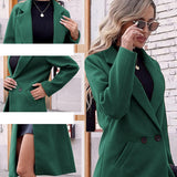 Tailored Double-Breasted Long Coat with Side Pockets