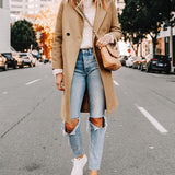 Tailored Double-Breasted Long Coat with Side Pockets