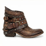 Studded Ankle Boots with Buckle Straps and Chain Detail