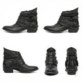 Studded Ankle Boots with Buckle Straps and Chain Detail