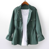Drawstring Waist Field Jacket with Flap Pockets