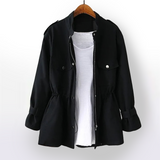 Drawstring Waist Field Jacket with Flap Pockets