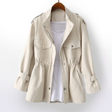 Drawstring Waist Field Jacket with Flap Pockets
