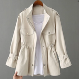 Drawstring Waist Field Jacket with Flap Pockets