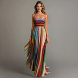Strapless Pleated Maxi Dress with A-Line Skirt