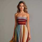 Strapless Pleated Maxi Dress with A-Line Skirt