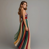 Strapless Pleated Maxi Dress with A-Line Skirt