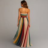 Strapless Pleated Maxi Dress with A-Line Skirt