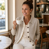 Striped Cardigan with Collar and Button-Front