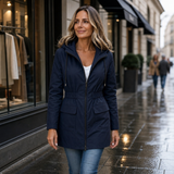 Drawstring Hooded Jacket with Flap Pockets and Cinched Waist
