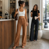 Wide-Leg Pants with Double Button and High Waist