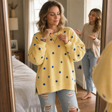 Oversized Sweatshirt with Polka Dot Print and Side Slits