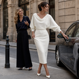 Midi Skirt Set with Cowl Neck Top and Batwing Sleeves