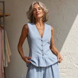 Wide-Leg Pants Set with V-Neck Top and Ruffle Hem