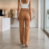 Wide-Leg Pants with Double Button and High Waist