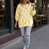 Oversized Sweatshirt with Polka Dot Print and Side Slits