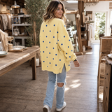 Oversized Sweatshirt with Polka Dot Print and Side Slits