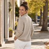 Striped Cardigan with Collar and Button-Front