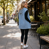 Denim Hooded Vest with Zip Front and Pockets