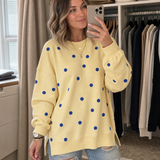 Oversized Sweatshirt with Polka Dot Print and Side Slits