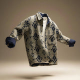 Oversized Fleece Jacket with Button Front and Geometric Print