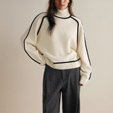 Turtleneck Knit Sweater with Contrast Trim